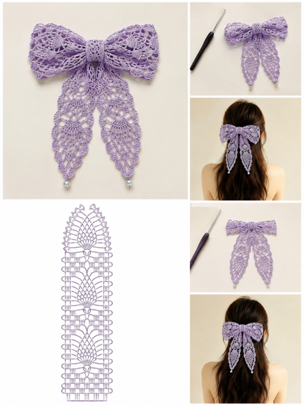 Nœud pour cheveux au crochet façon ruban guide pas à pas noeud pour cheveux au crochet facon ruban guide pas a pas 4