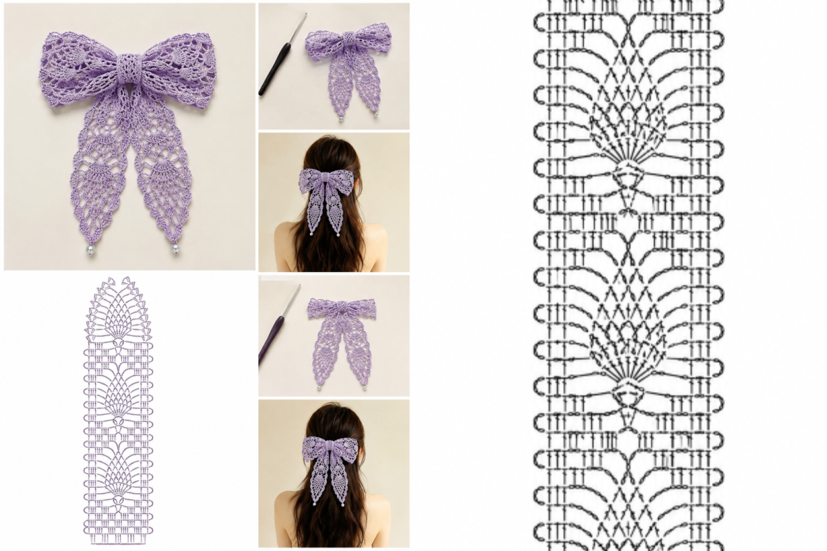 noeud pour cheveux au crochet facon ruban guide pas a pas