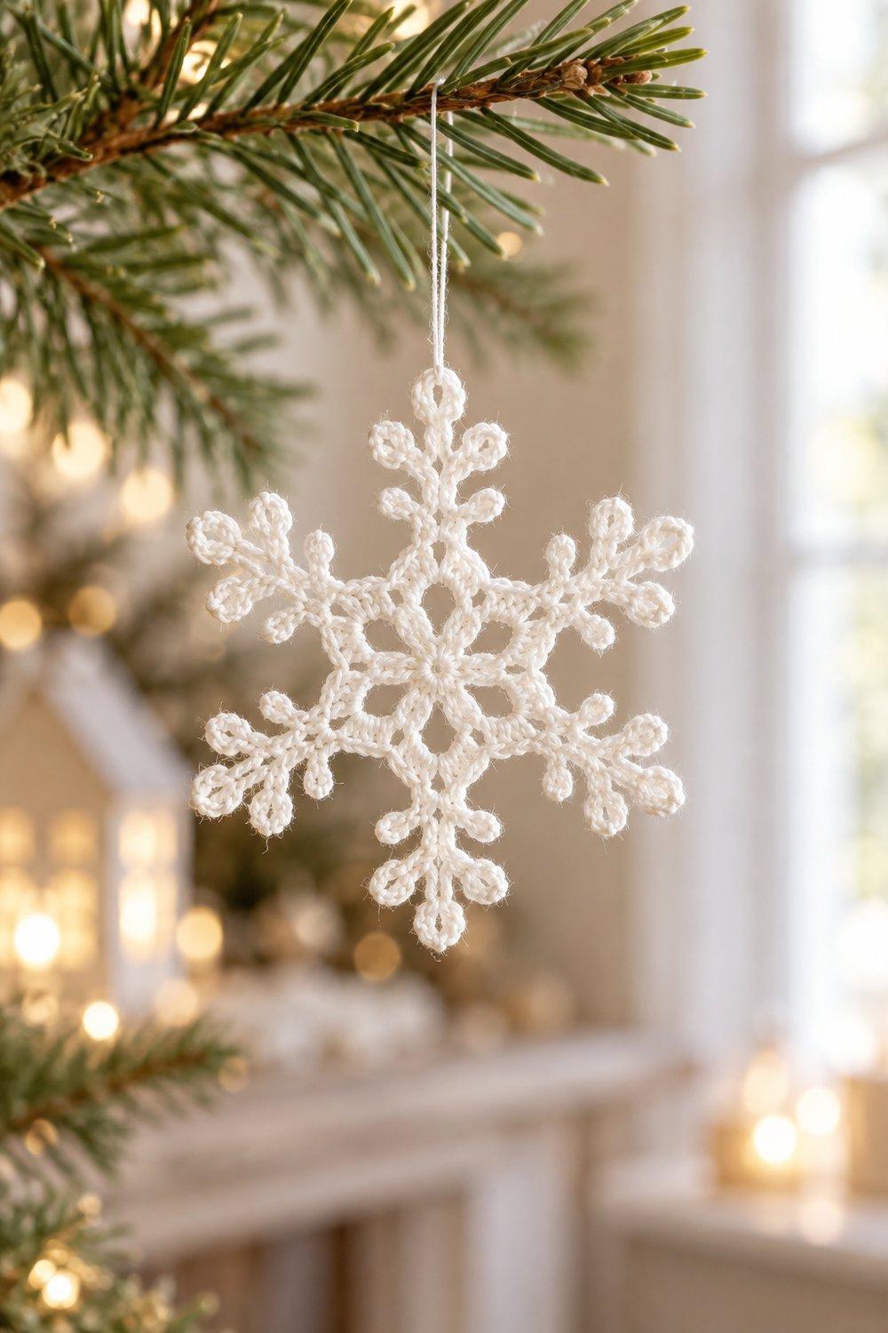Décorations de Noël en dentelle Petit flocon blanc en dentelle au crochet suspendu à une branche