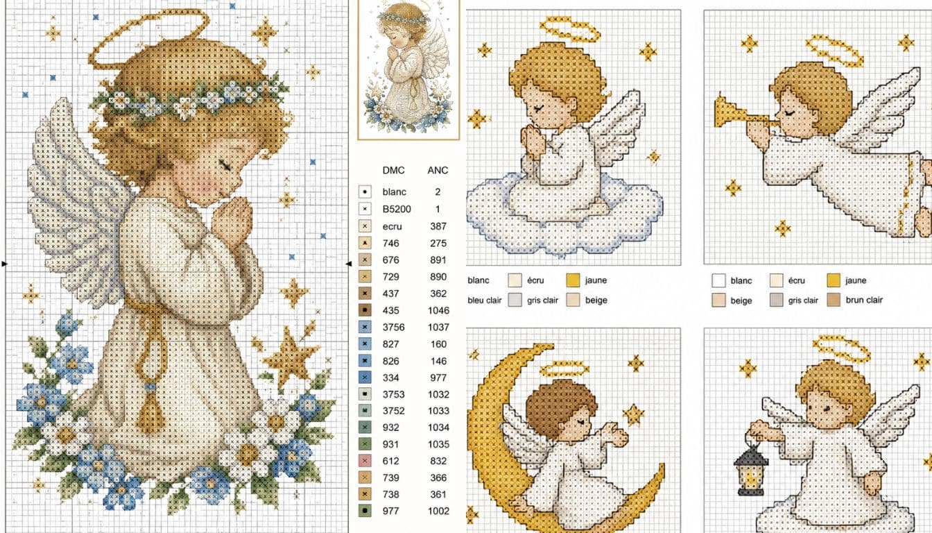 point de croix avec des anges