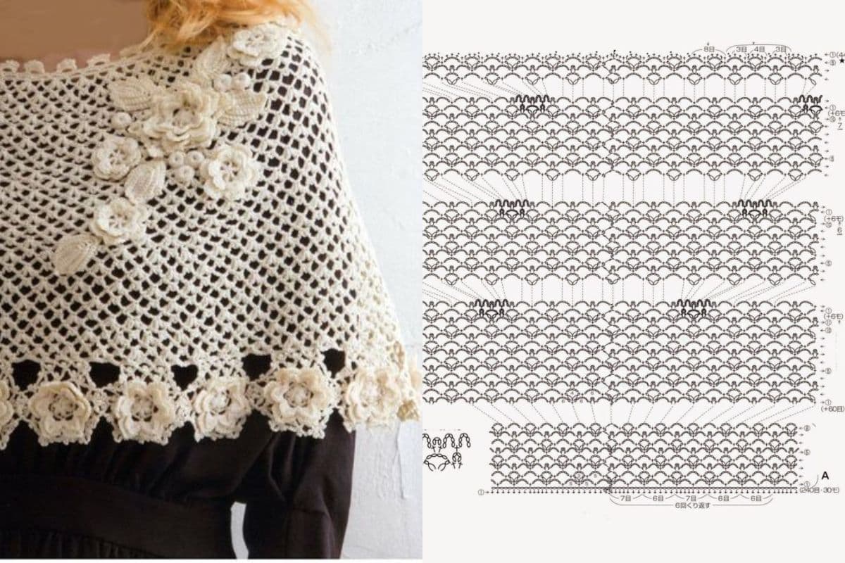 poncho irlandais au crochet avec fleurs diagramme 4