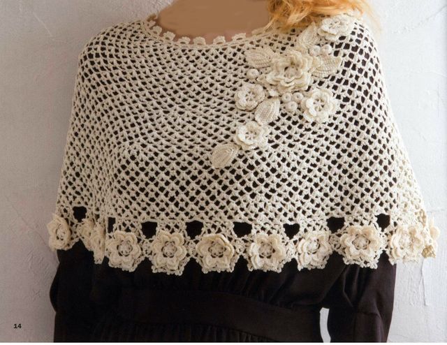 poncho irlandais au crochet avec fleurs diagramme