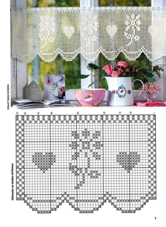 rideaux au crochet pour la cuisine avec des graphiques fleur