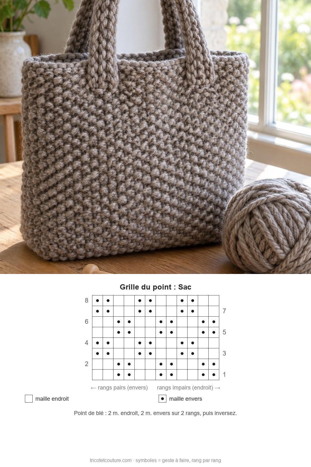 Idées de tricot faciles pour débutants sac simple point de ble – photo et grille du point