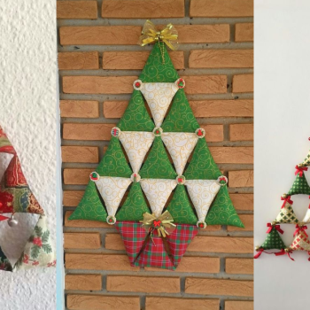 Sapin de Noël mural réalisé avec des triangles en tissu