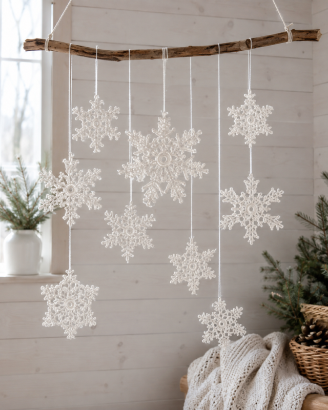 suspension murale en forme de flocons de neige au crochet 4