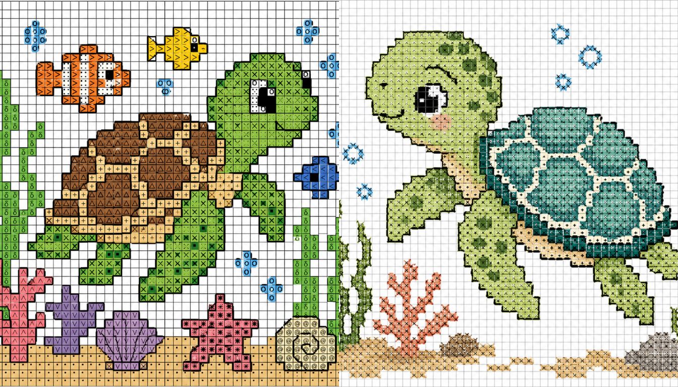 tortue brodee au point de