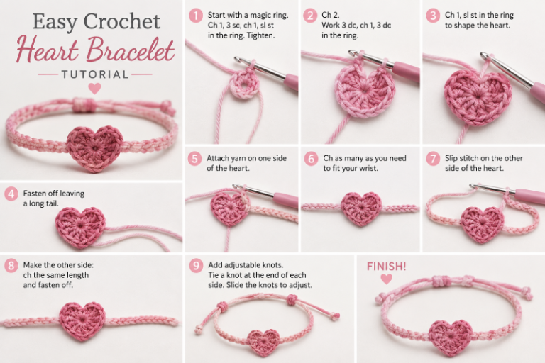 tutoriel facile pour realiser un bracelet coeur au crochet 3