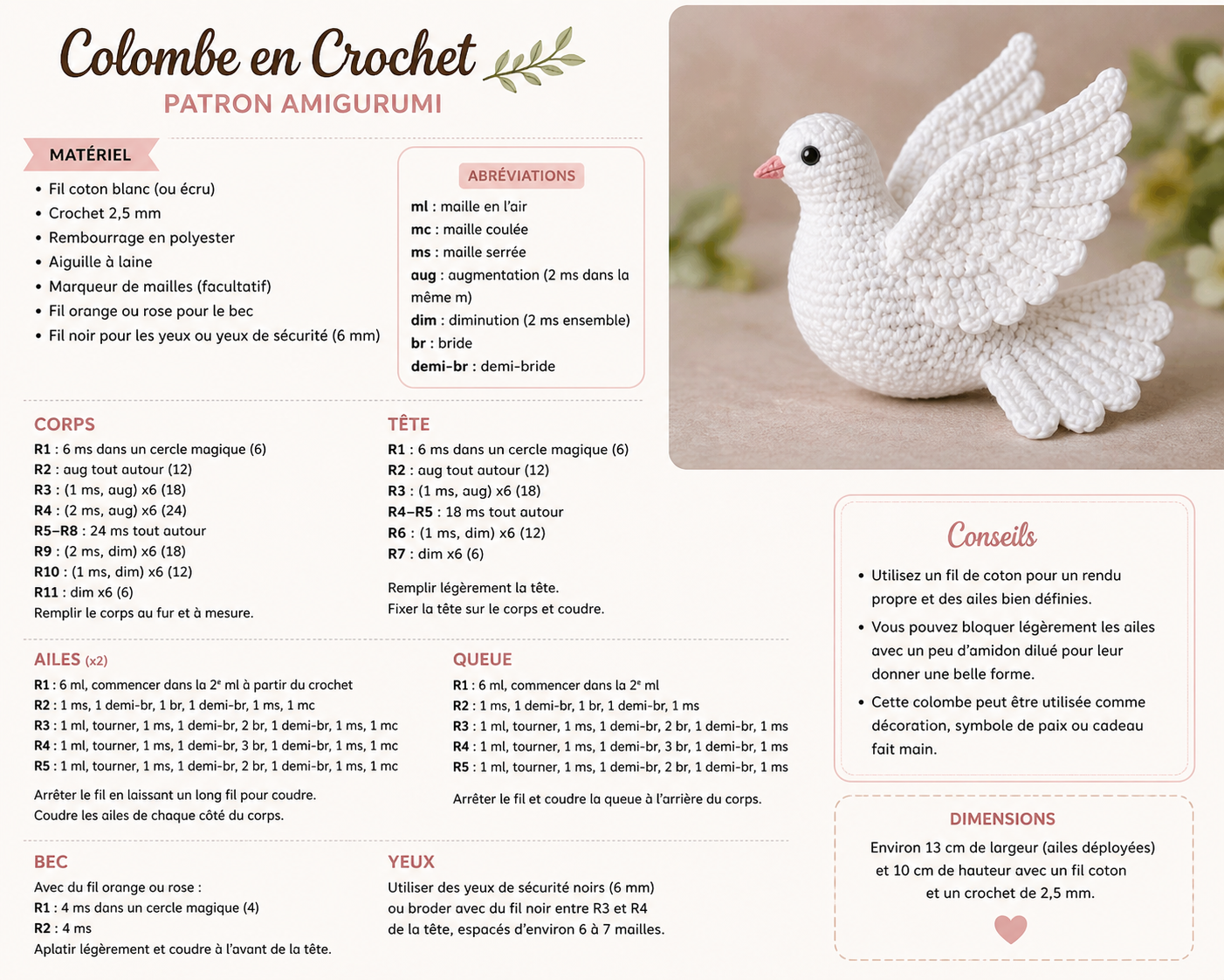 tutoriel pour crocheter une colombe 5